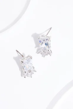 Rhinestone Small Rectangle Earrings
