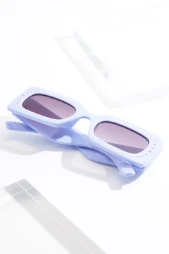 Rhinestone Trim Blue Sunglasses