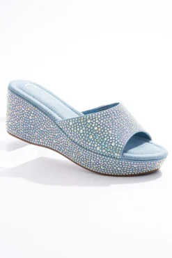 Rhinestone Trim Denim Wedges