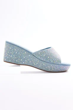 Rhinestone Trim Denim Wedges