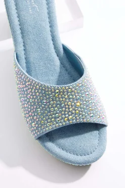 Rhinestone Trim Denim Wedges