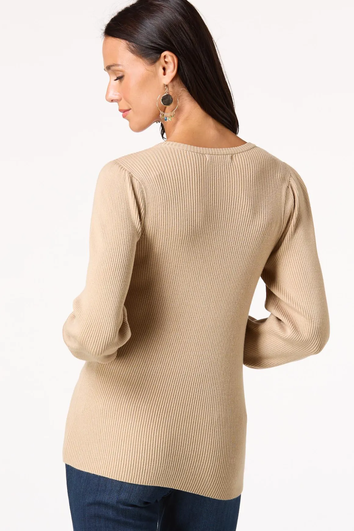 Ribbed Puff Sleeve Sweater