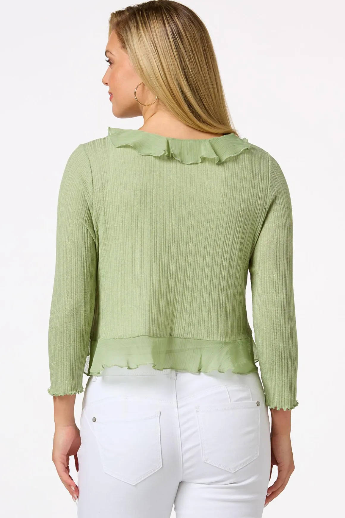 Ribbed Ruffled Trim Cardigan