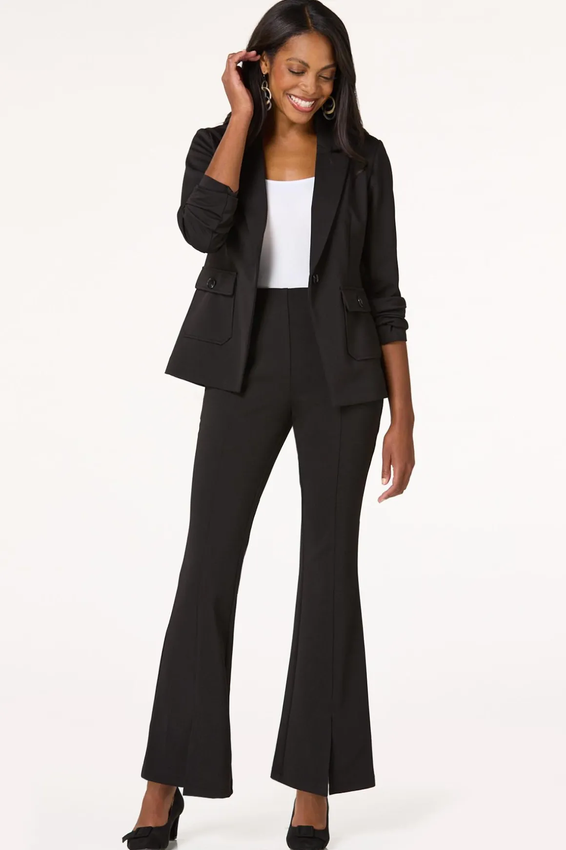 Ribbed Split Hem Flare Pants