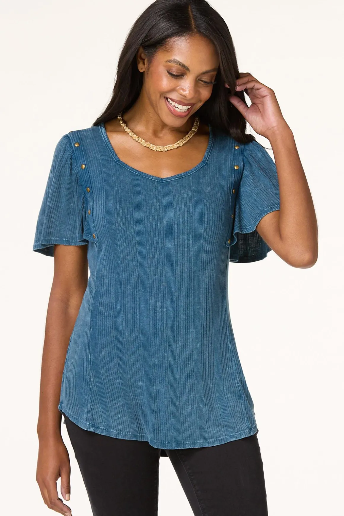 Ribbed Stud Trim Top