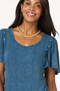 Ribbed Stud Trim Top