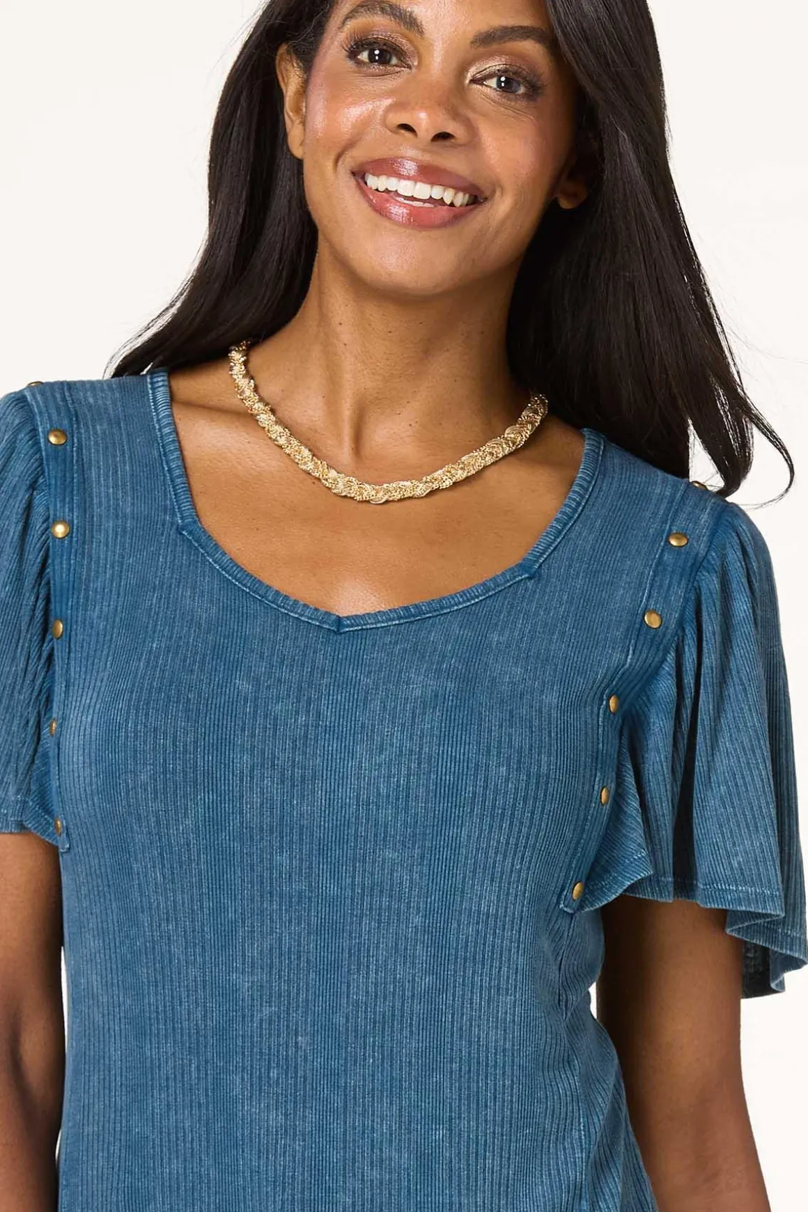 Ribbed Stud Trim Top