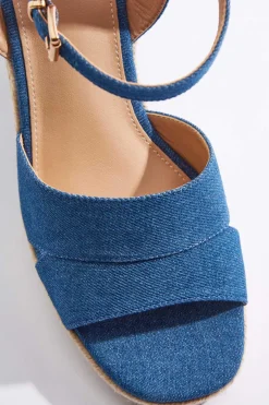 Rope Trim Denim Wedge Sandals