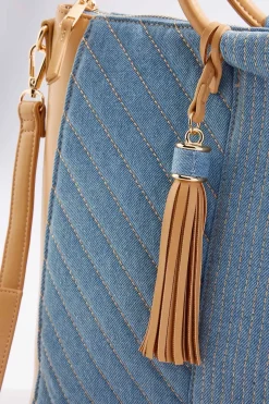 Round Handle Denim Large Satchel