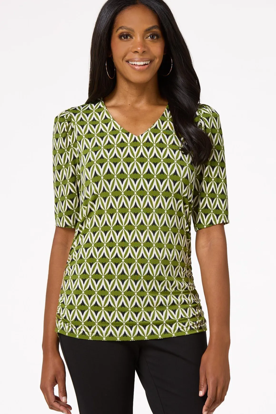 Ruched Abstract Floral Top