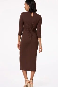 Ruched Mock Neck Midi Dress