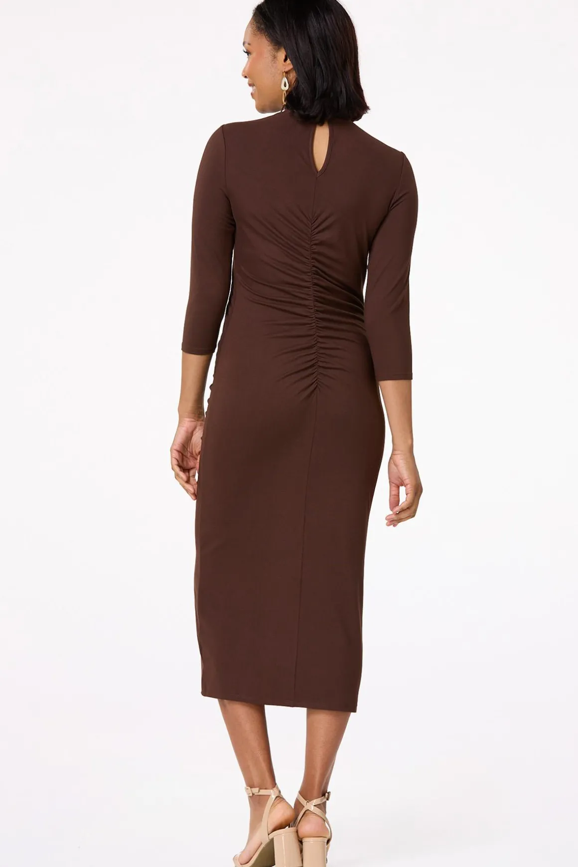 Ruched Mock Neck Midi Dress