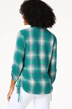 Ruched Plaid Shirt