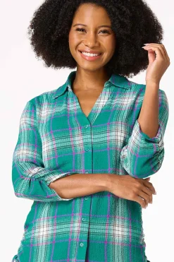 Ruched Plaid Shirt