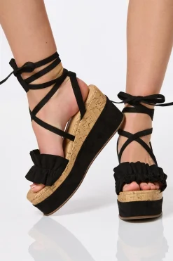 Ruffle Band Ankle Strap Wedges