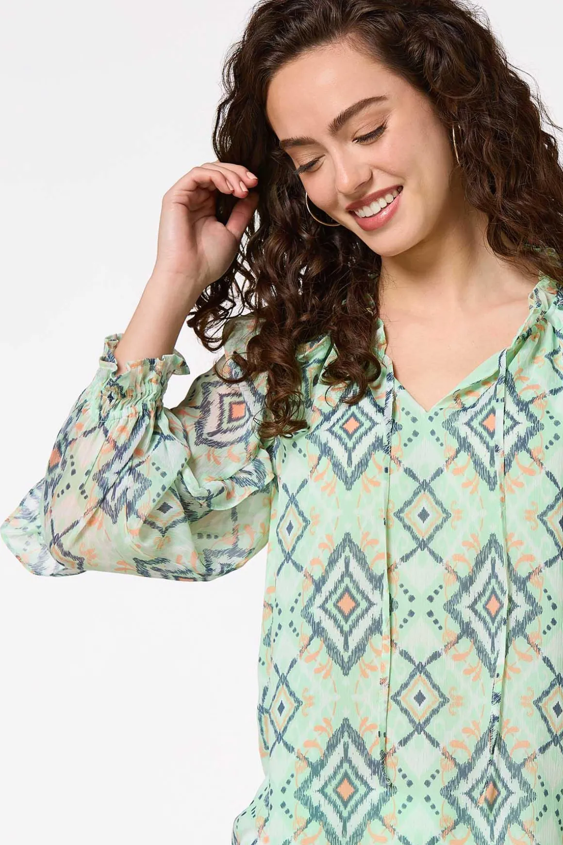 Ruffled Aztec Print Top