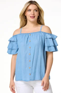 Ruffled Cold Shoulder Top
