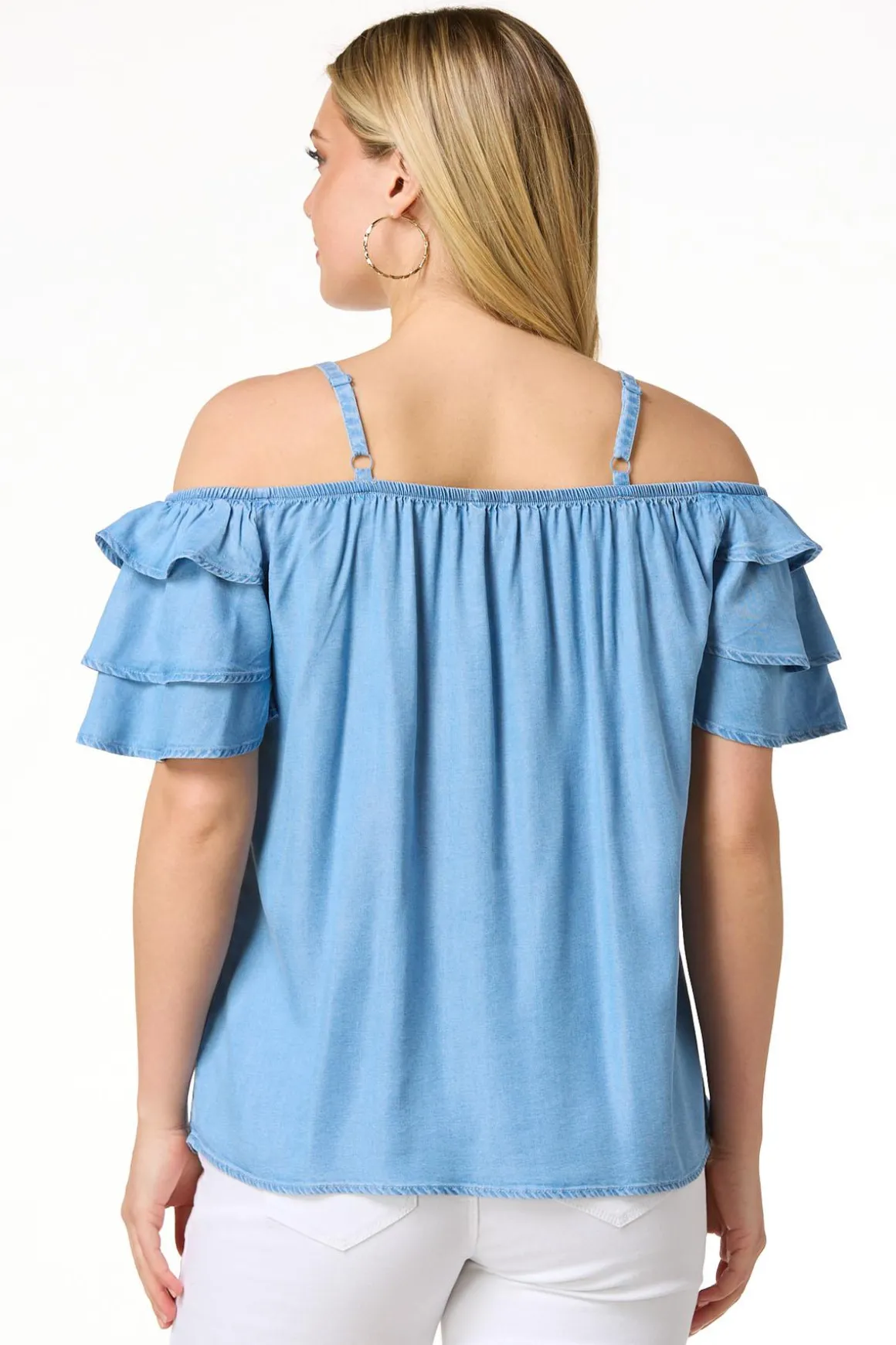 Ruffled Cold Shoulder Top