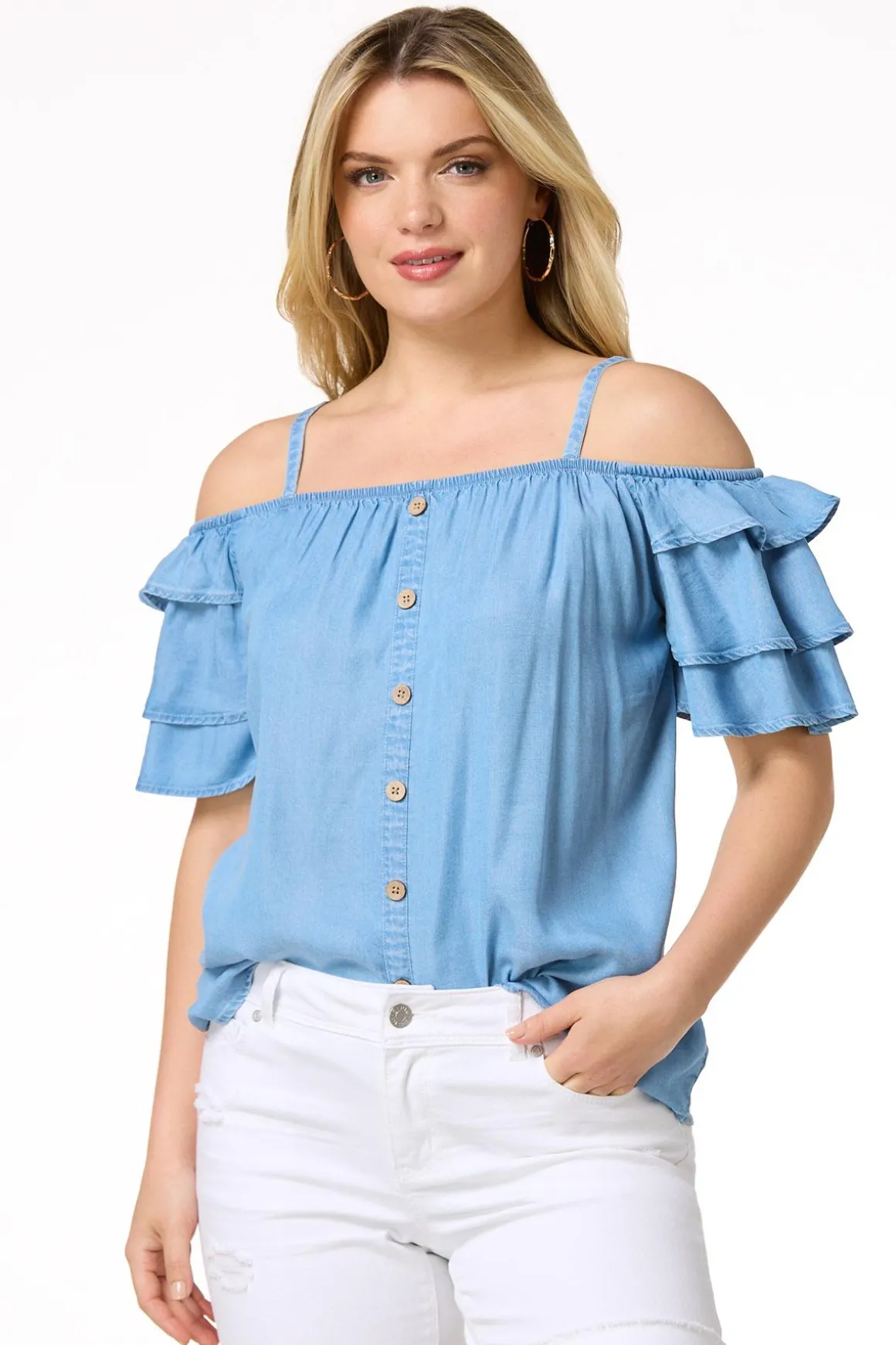 Ruffled Cold Shoulder Top