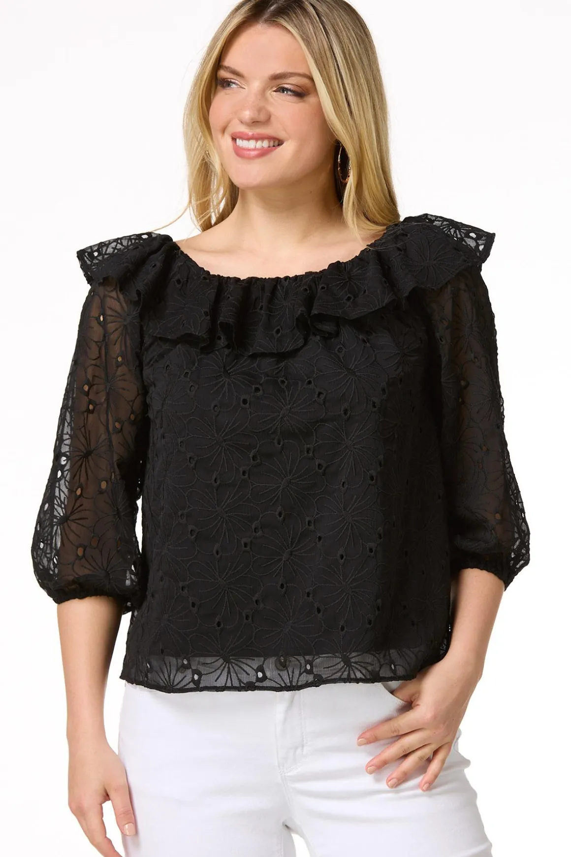 Ruffled Eyelet Poet Top