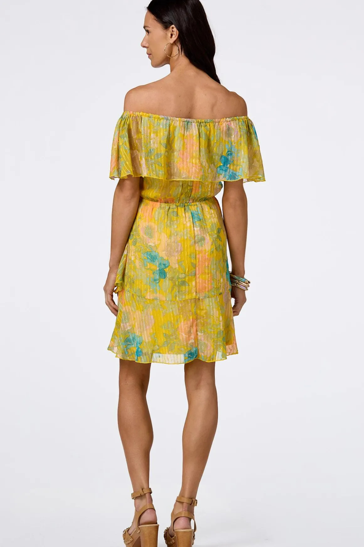 Ruffled Gold Floral Dress