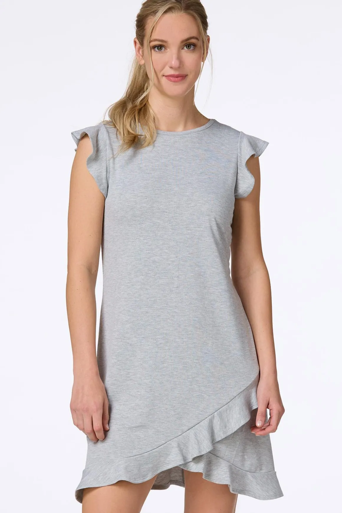 Ruffled Hem Heather Grey Dress