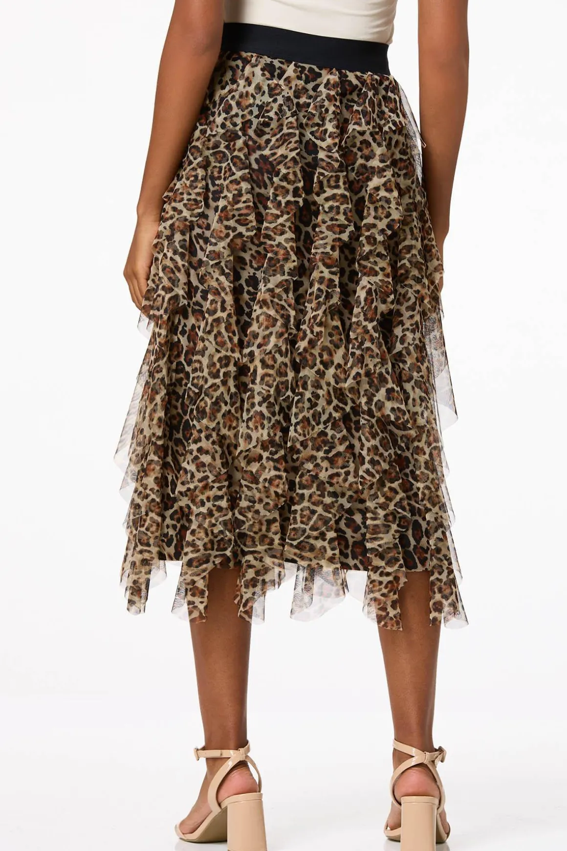 Ruffled Leopard Midi Skirt