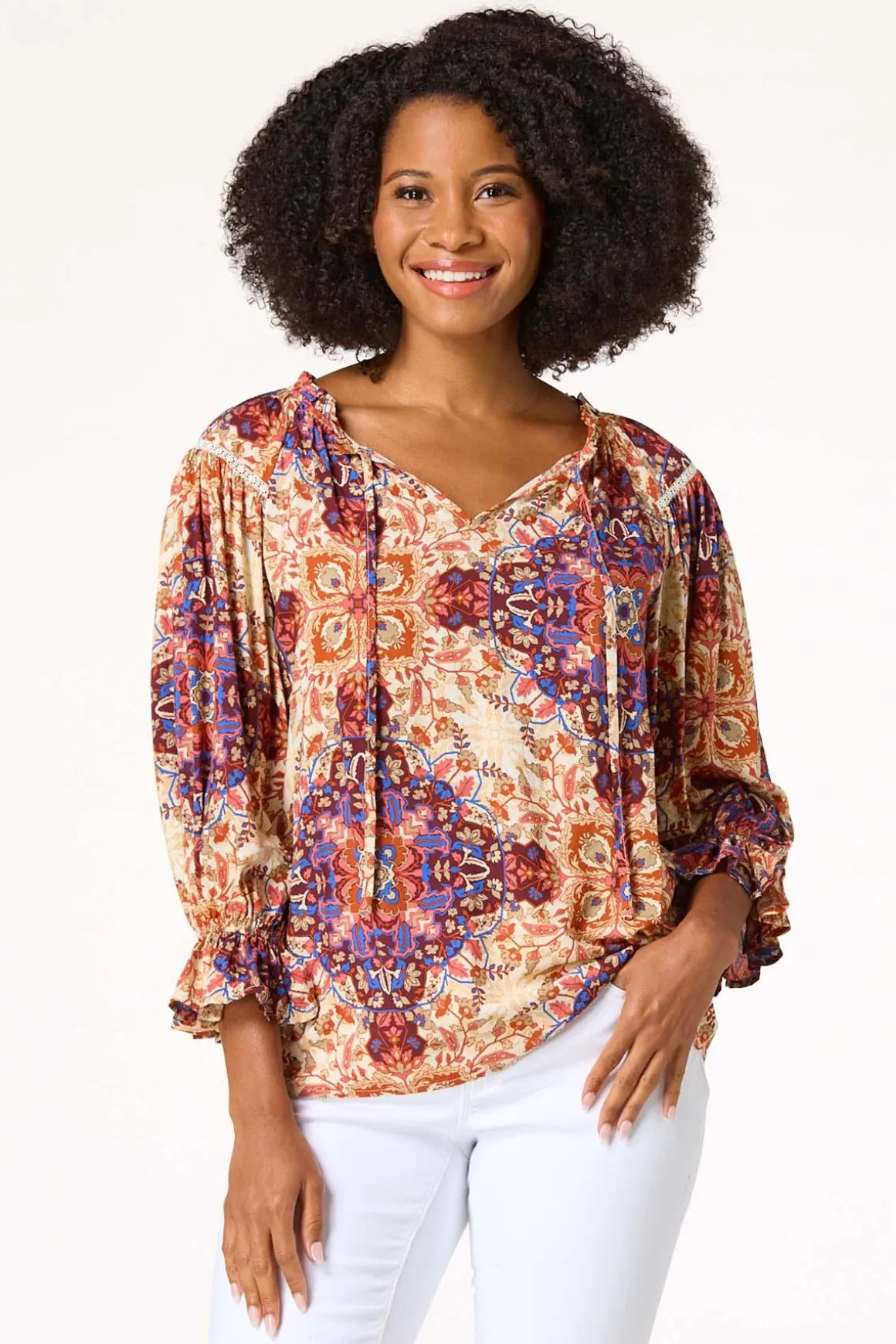 Ruffled Medallion Poet Top