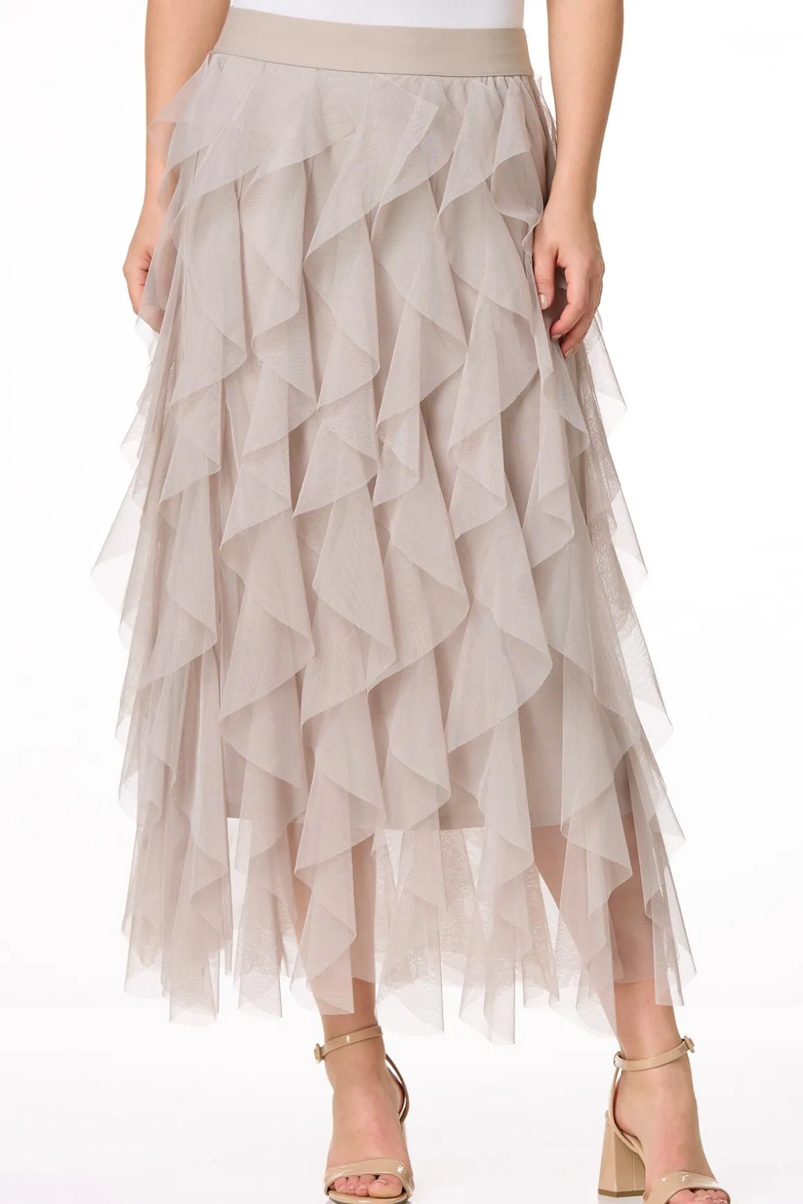 Ruffled Mesh Maxi Skirt