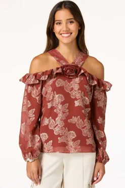 Ruffled Metallic Floral Top