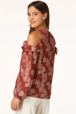 Ruffled Metallic Floral Top