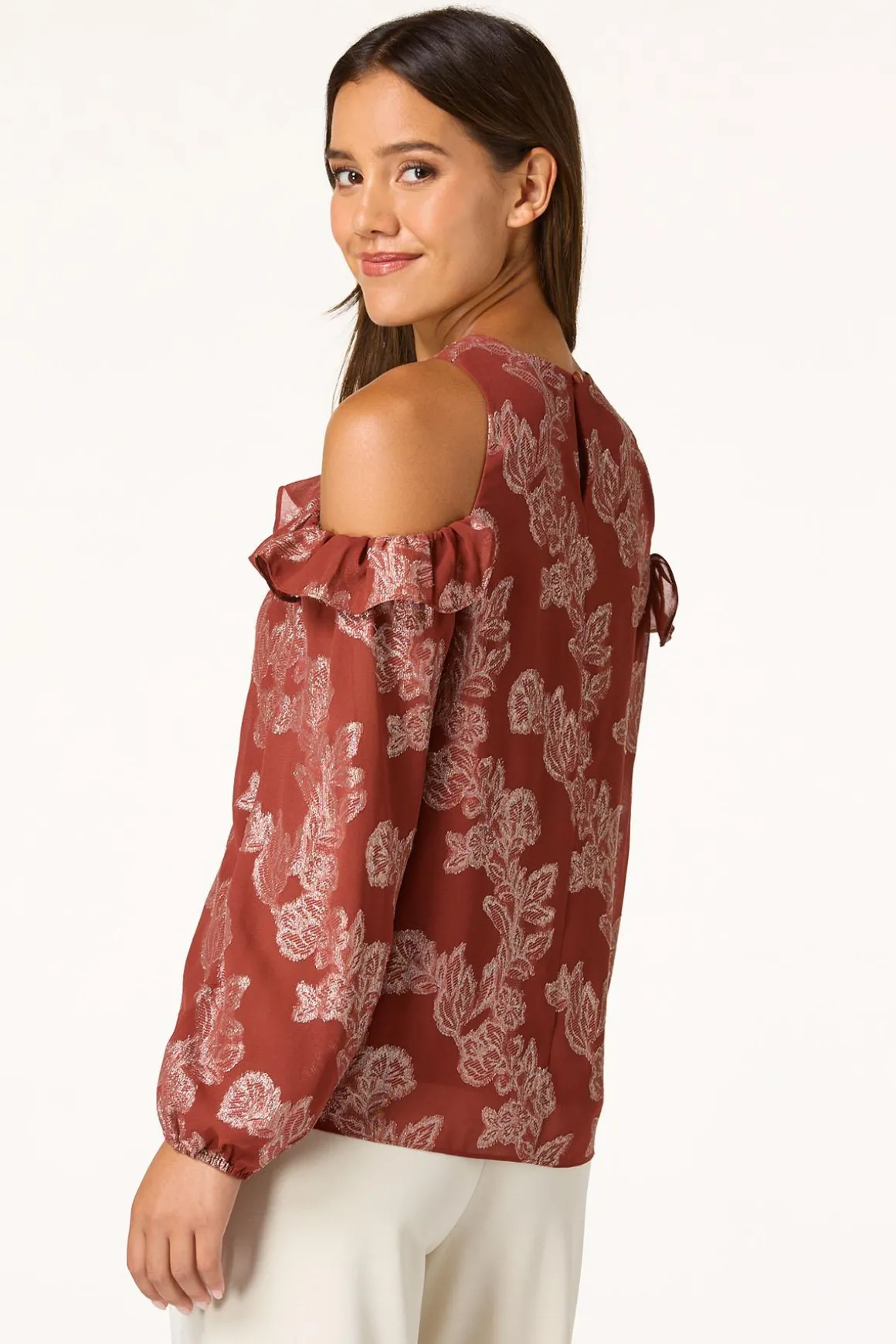 Ruffled Metallic Floral Top