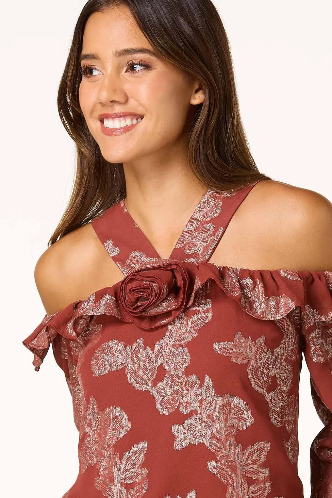 Ruffled Metallic Floral Top