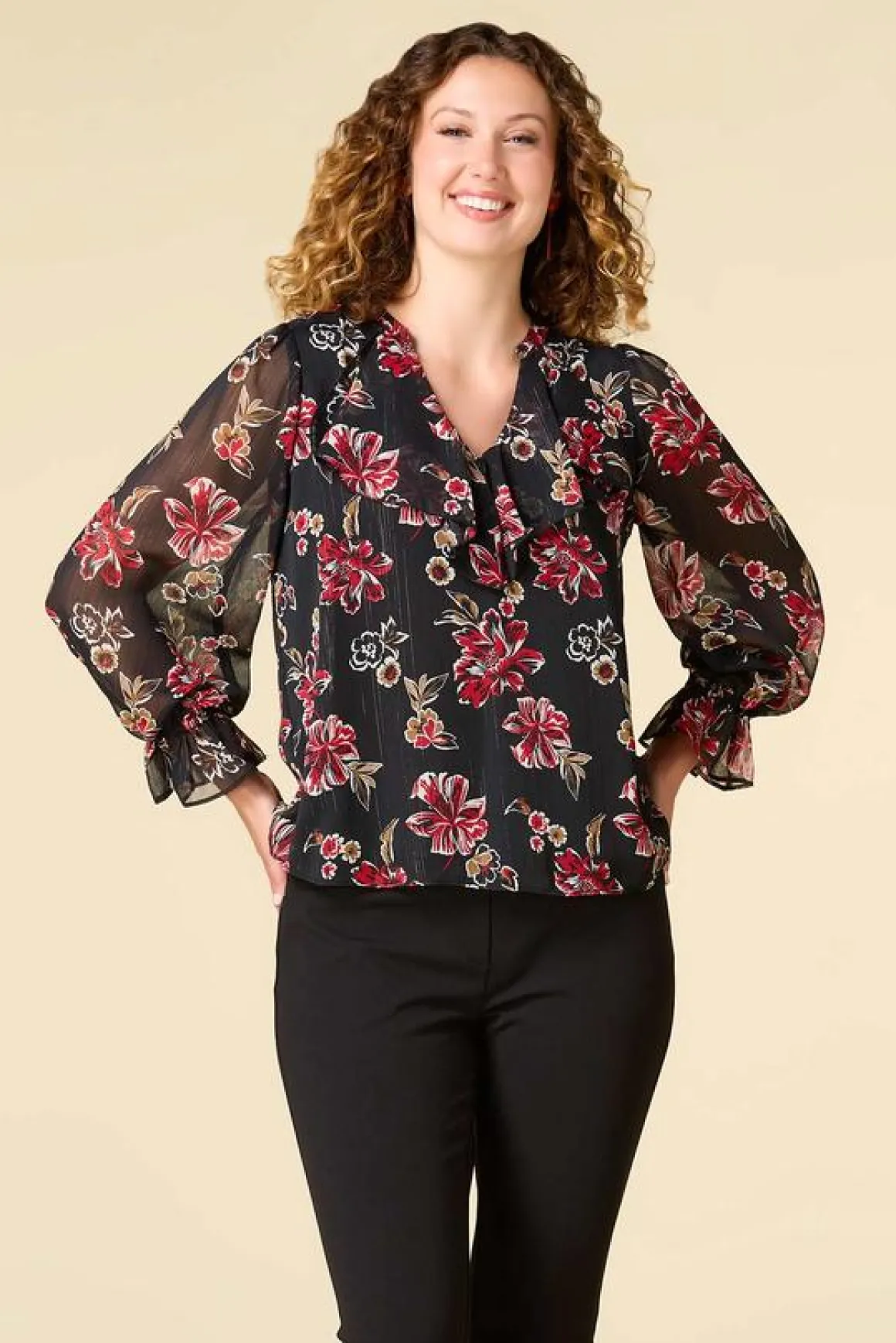 Ruffled Red Floral Top