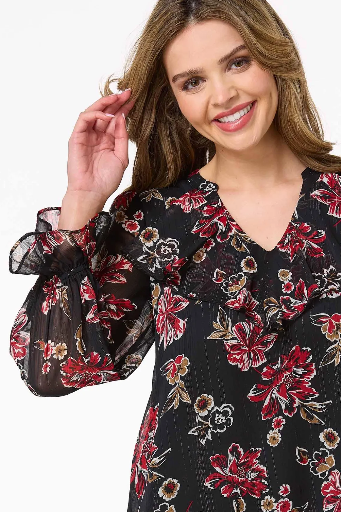 Ruffled Red Floral Top