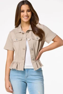 Ruffled Short Sleeve Denim Jacket
