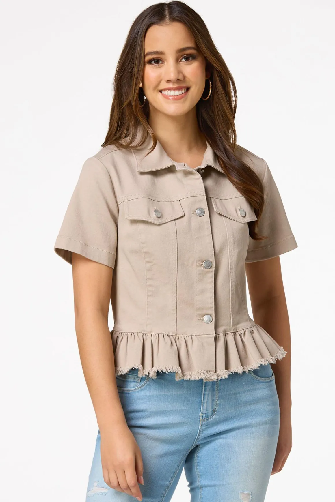 Ruffled Short Sleeve Denim Jacket