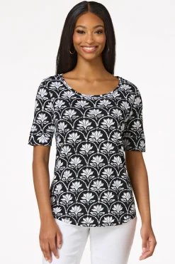 Scalloped Floral Print Top