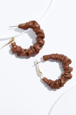 Scrunched Faux Leather Hoop Earrings
