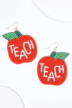 Seed Bead Teach Apple Earrings