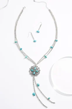 Semi- Precious Flower Tassel Necklace Set