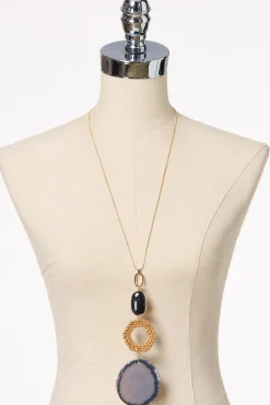 Semi- Precious Stone Pendant Raffia Necklace