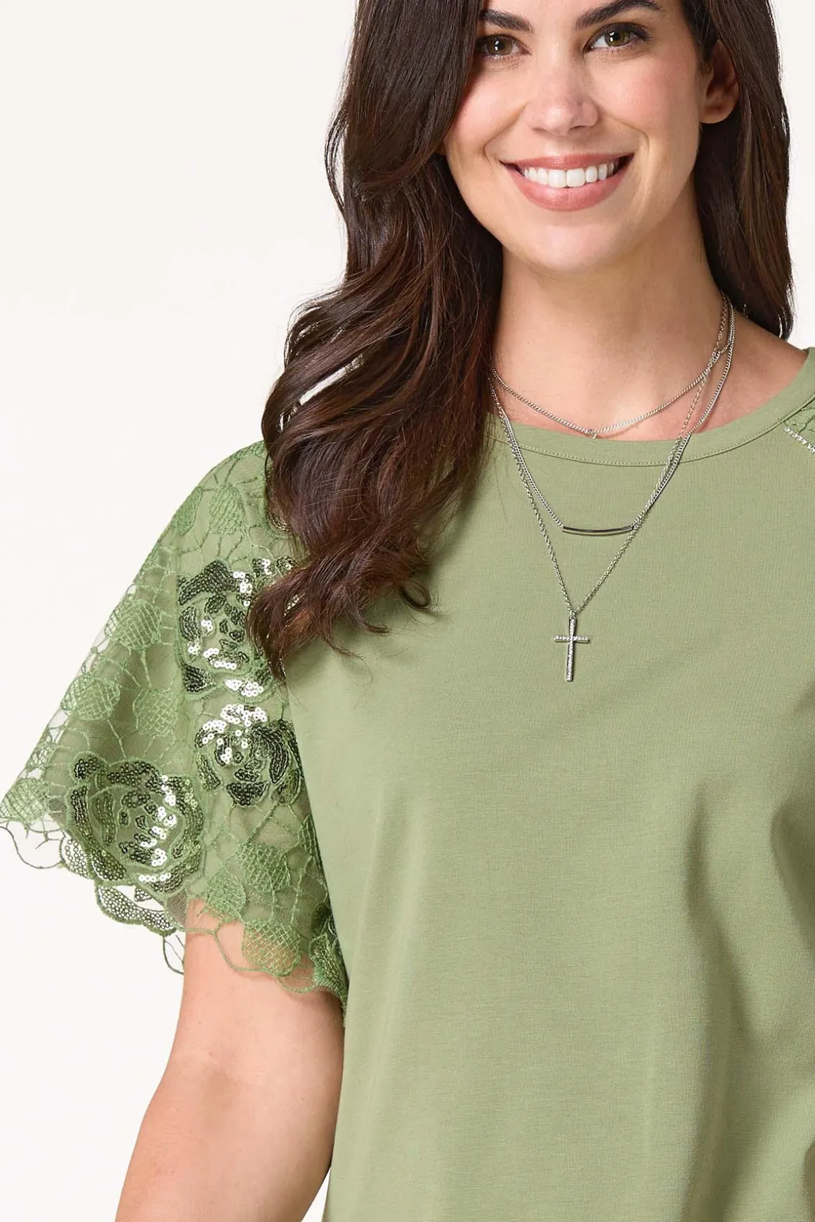 Sequin Lace Sleeve Top