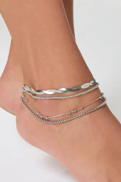 Silver Bead Multi Anklet Set