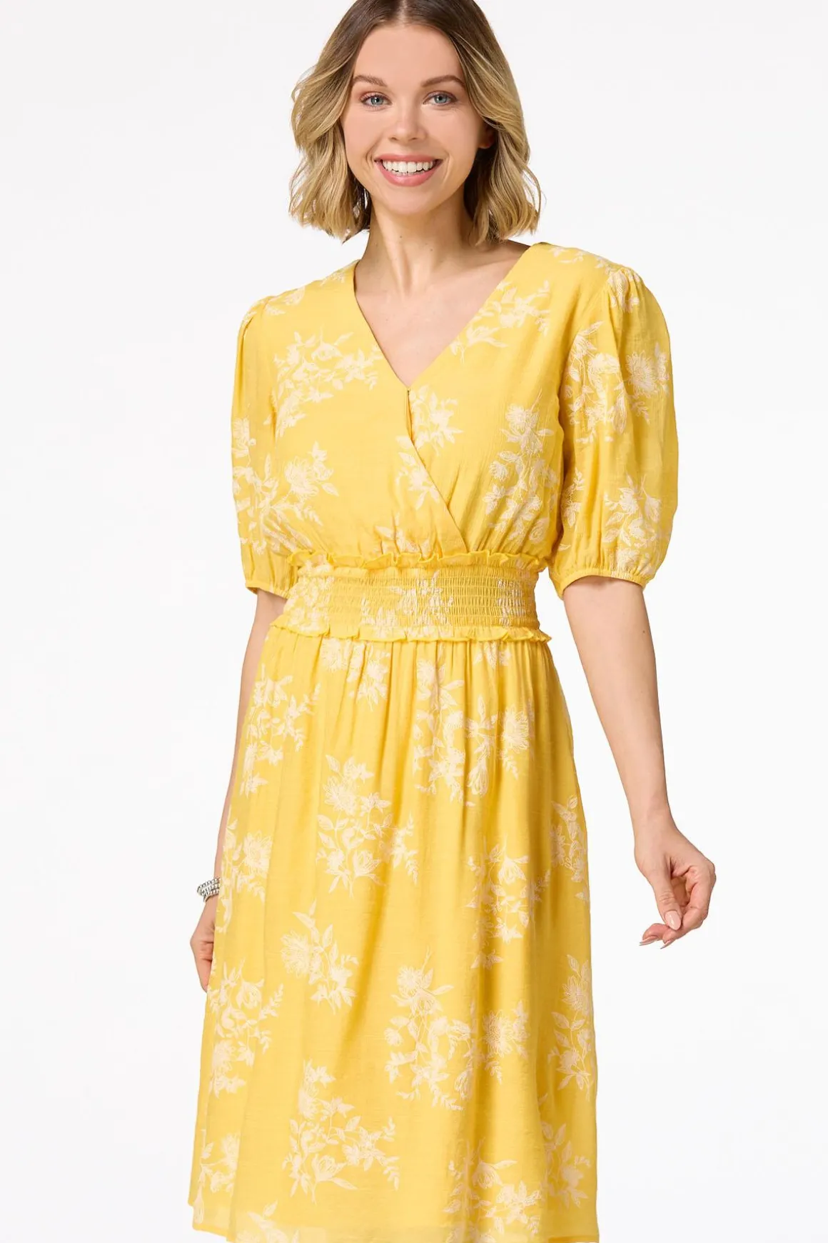 Smocked Faux Embroidered Dress