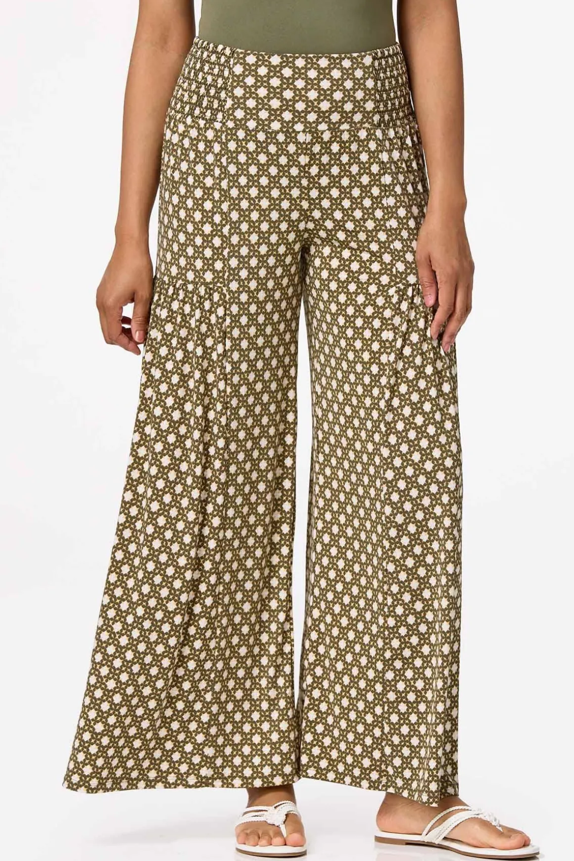 Smocked Geo Wide Leg Pants