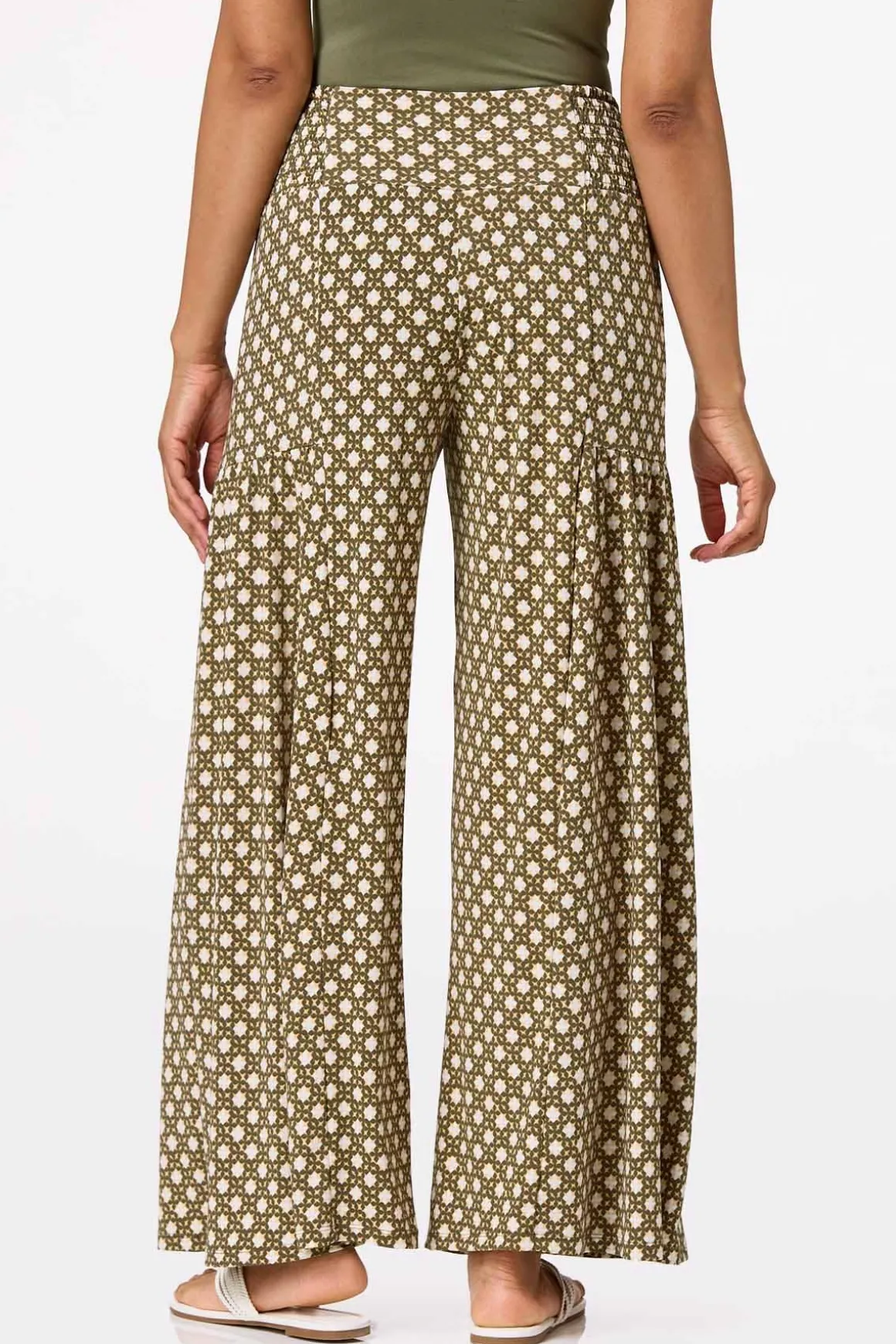 Smocked Geo Wide Leg Pants