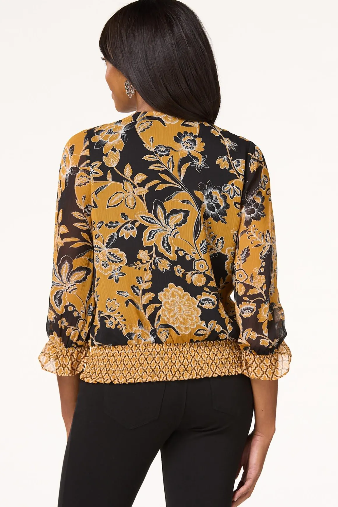 Smocked Gold Floral Top