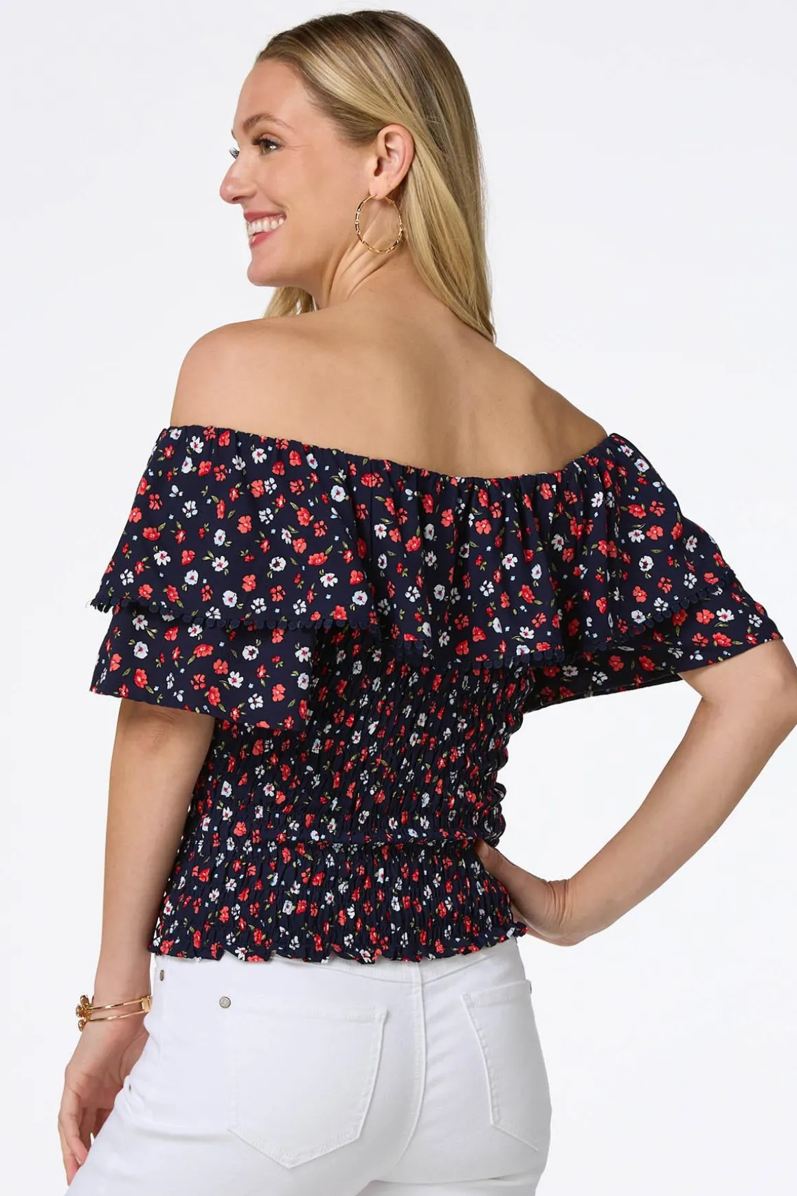 Smocked Navy Floral Top