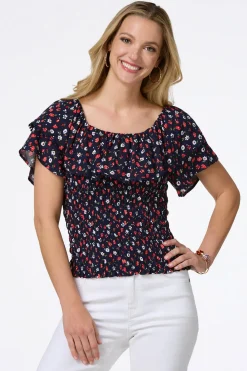 Smocked Navy Floral Top